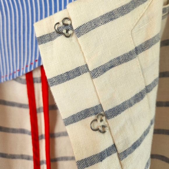 Merona - Striped Linen Crop Jacket - Ivory Cream/ Blue - Size Large - Picture 8 of 12